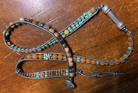 June 4 - Leather and beads 3-wrap bracelet. June 4 - Leather and beads 3-wrap bracelet.